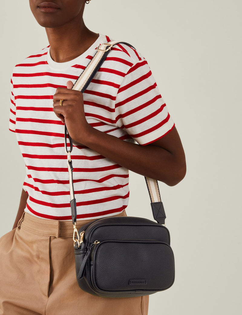 Accessorize faux leather double zip cross body camera bag - British product