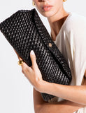 Dune London faux leather woven clutch bag, UK version