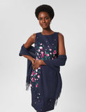 Woven fringed scarf in polyester viscose blend (British brand)