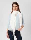 Woven fringed scarf in polyester viscose blend (British brand)