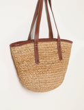 FatFace raffia mini tote bag with leather strap, imported from the UK