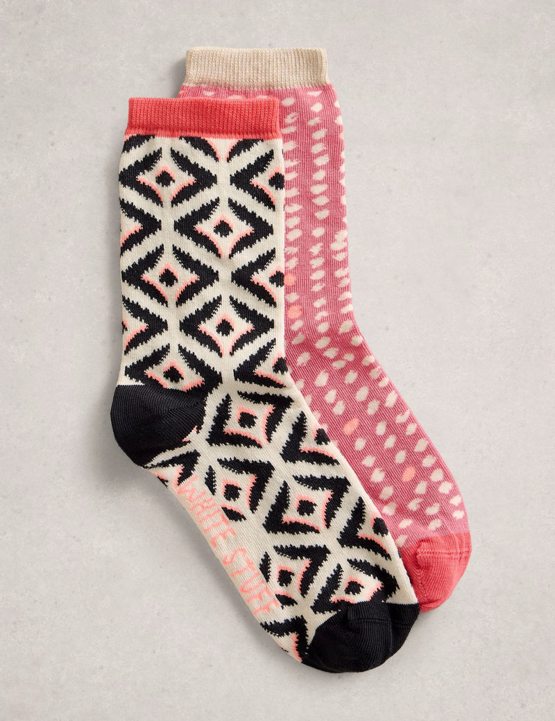 White Stuff geometric ankle socks 2 pack, UK version