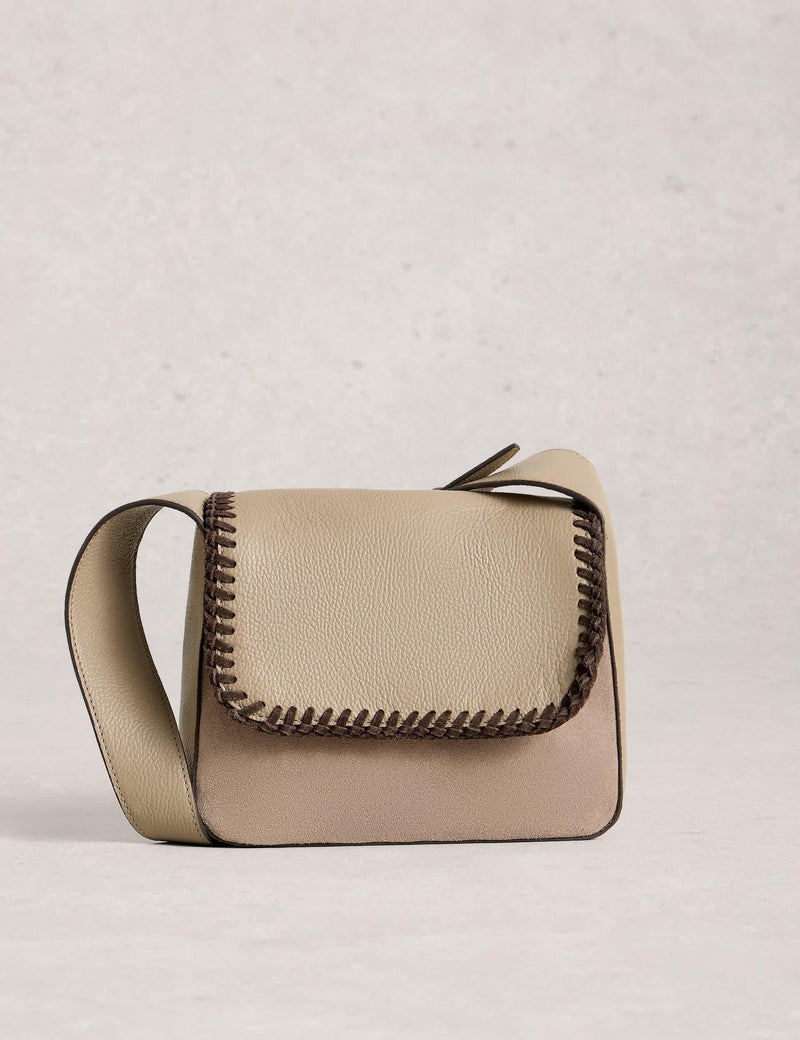 White Stuff leather satchel stitch detail cross body bag (British brand)