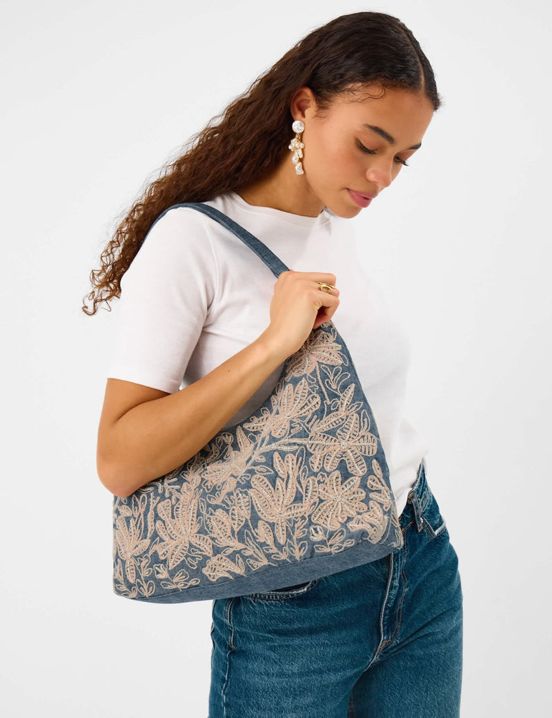 Accessorize embroidered denim shoulder bag, imported from the UK