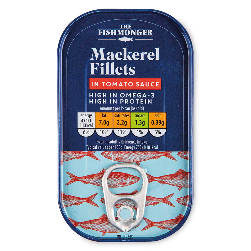 Mackerel fillets in tomato sauce 125g canned fish (British brand)