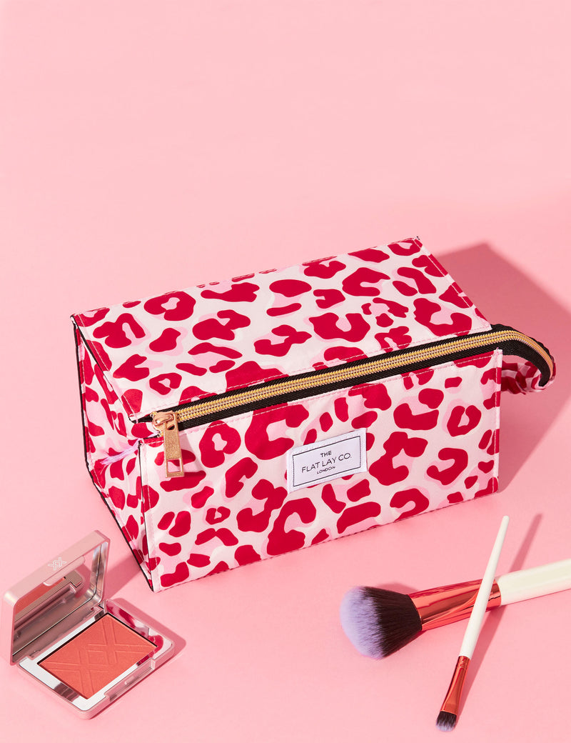 Flat Lay Co. pink leopard makeup box bag, imported from the UK