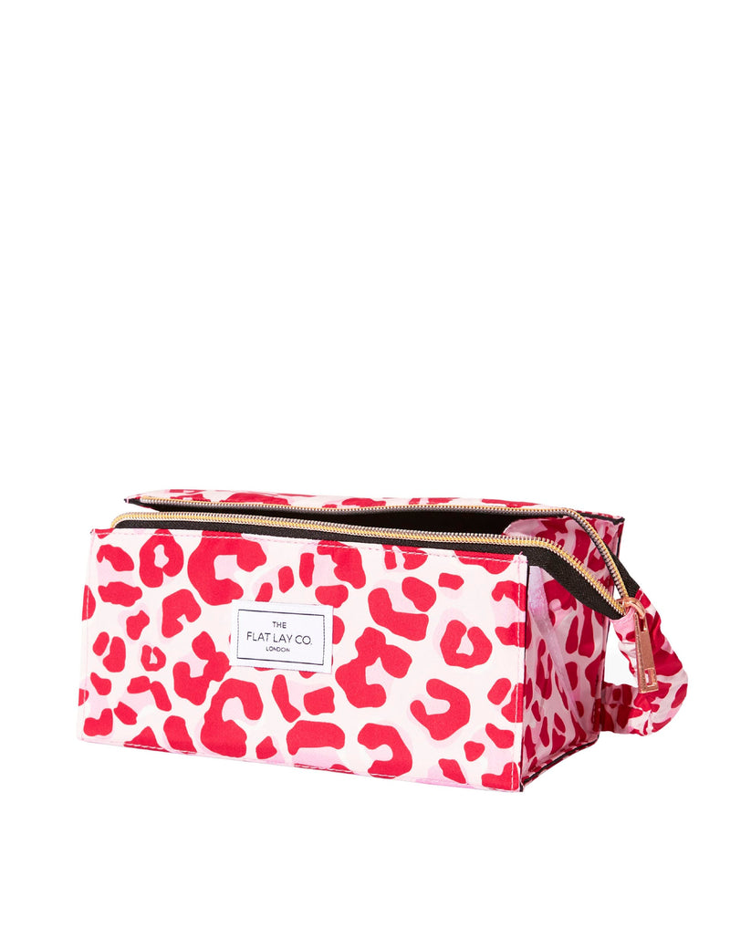 Flat Lay Co. pink leopard makeup box bag, imported from the UK