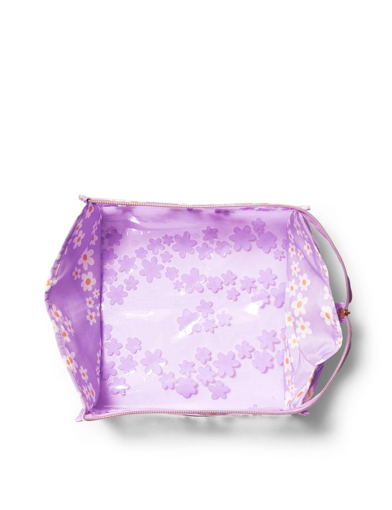 The Flat Lay Co. makeup jelly box bag in lilac daisy imported from the UK