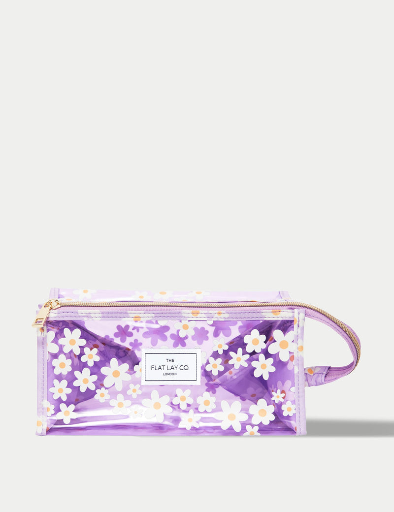 The Flat Lay Co. makeup jelly box bag in lilac daisy imported from the UK