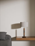 Marlowe table lamp two-tone wood column fabric shade - British product