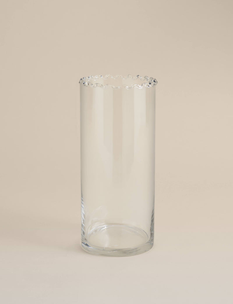 Medium frill top glass vase in cylinder shape - British product