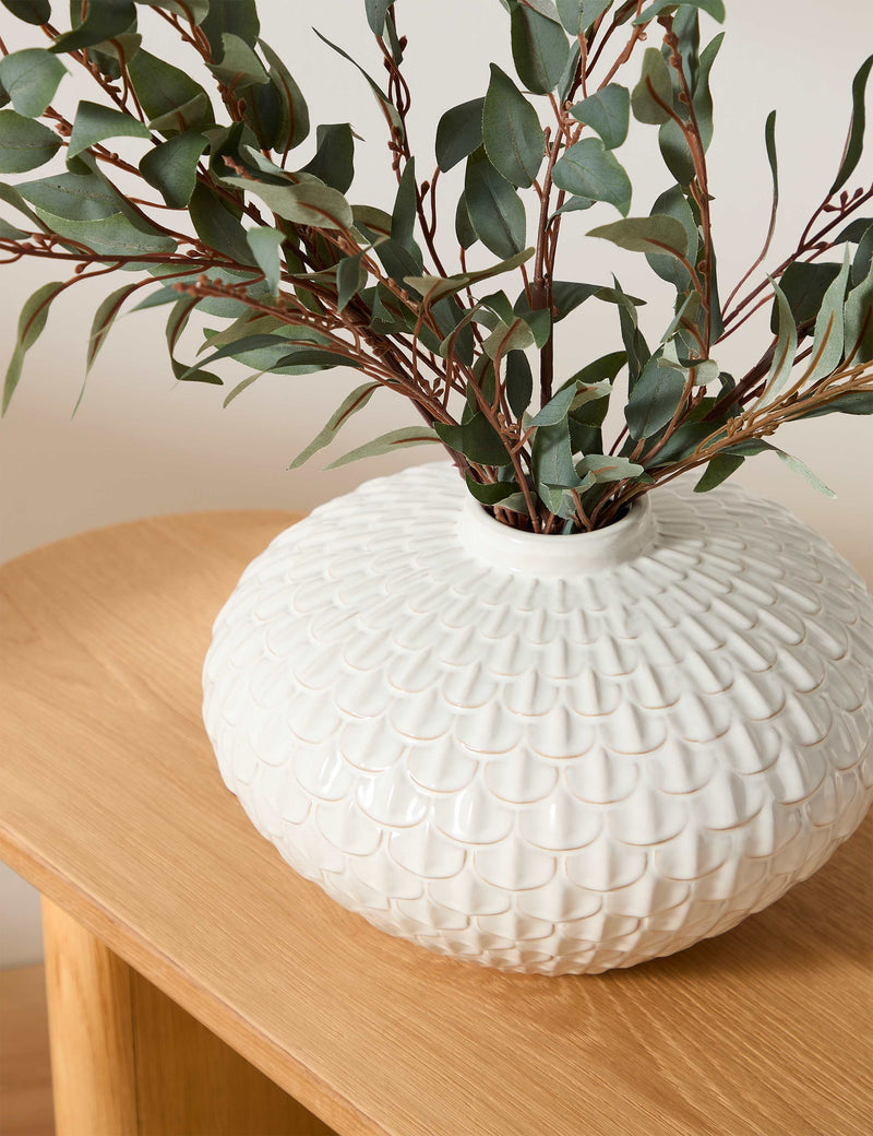 White Scallop Textured Vase 21cm, imported from the UK