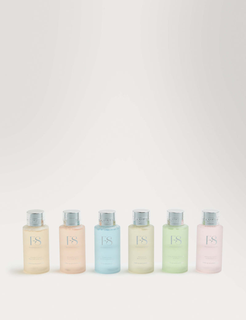 Fragrance Society mini body wash set with six scents 6 x 50ml, imported from the UK