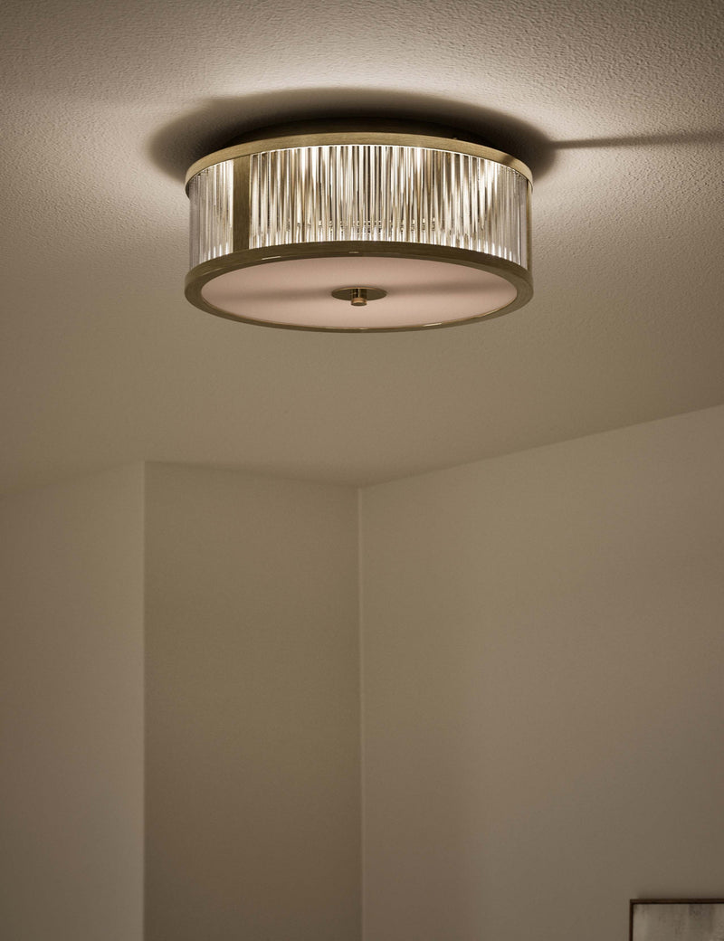 Monroe Flush Light ceiling fixture satin brass, imported from the UK