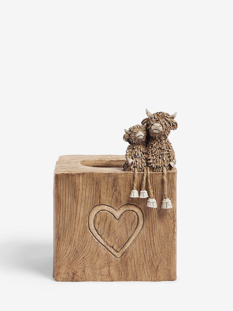 Hamish brown tissue box resin holder with cows, UK version