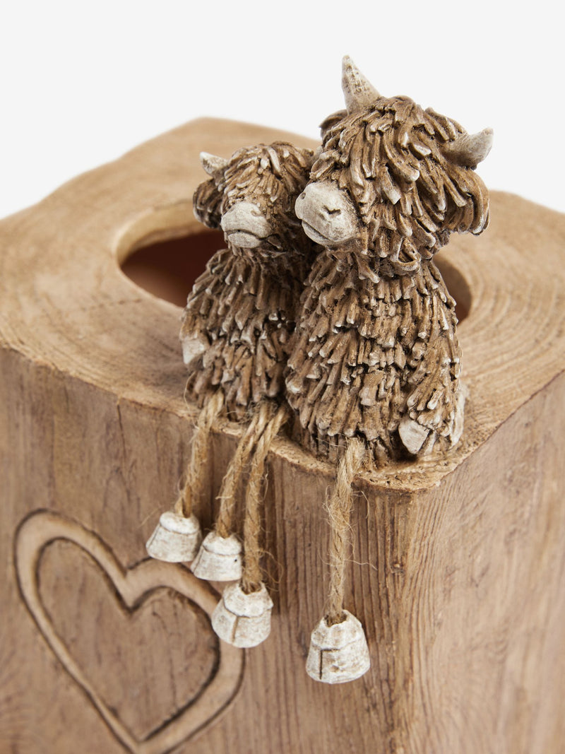 Hamish brown tissue box resin holder with cows, UK version