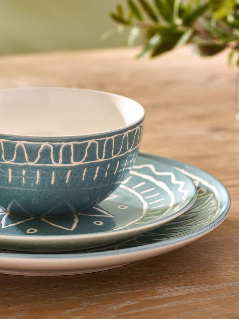 Teal blue Tuscany stoneware dinner set 12 piece (British brand)
