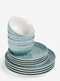 Teal blue Tuscany stoneware dinner set 12 piece (British brand)