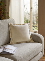 Next Stone Natural Soft Velour Contrast Fringe Cushion, 45 x 45cm- Buy online at McGrocer