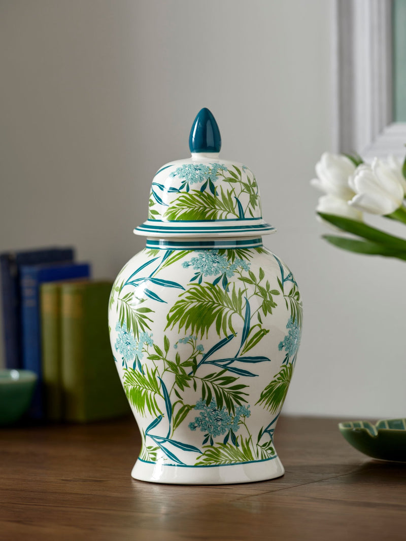 Nina Campbell Green Leaf Vase 34.5cm height, imported from the UK