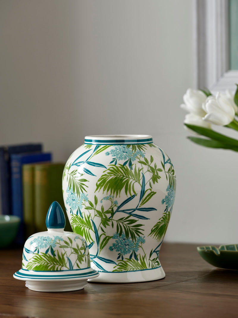 Nina Campbell Green Leaf Vase 34.5cm height, imported from the UK