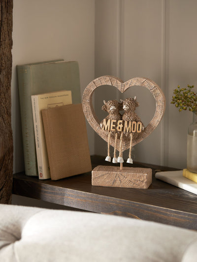 Next Me & Moo Hamish The Highland Cow Brown Heart Resin Ornament- Buy online at McGrocer