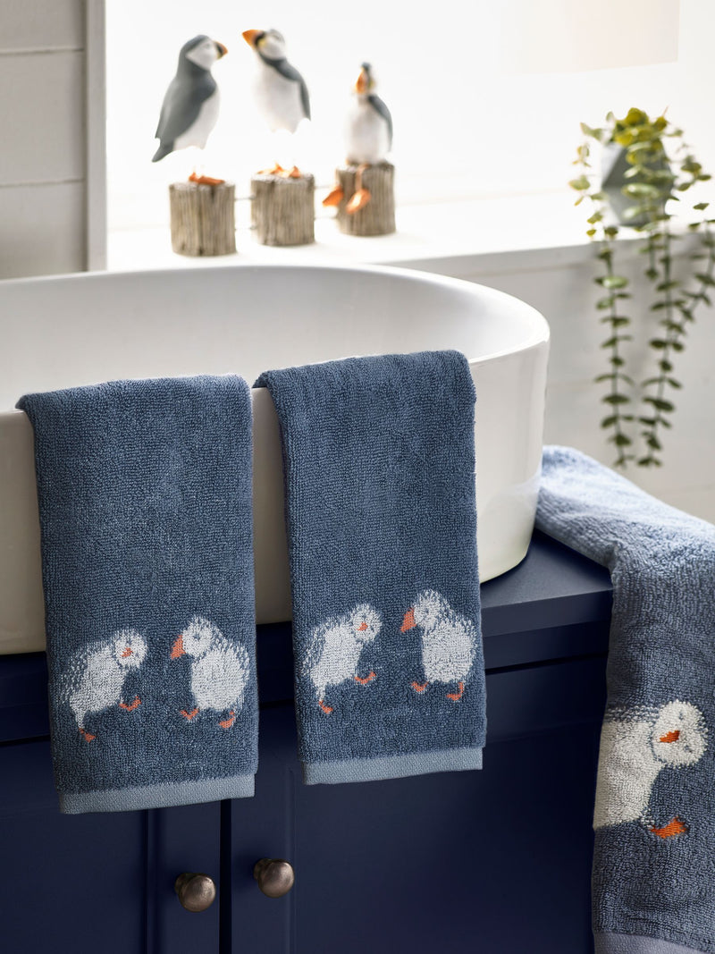 Blue Puffin blue cotton face cloths set of 2 (British brand)