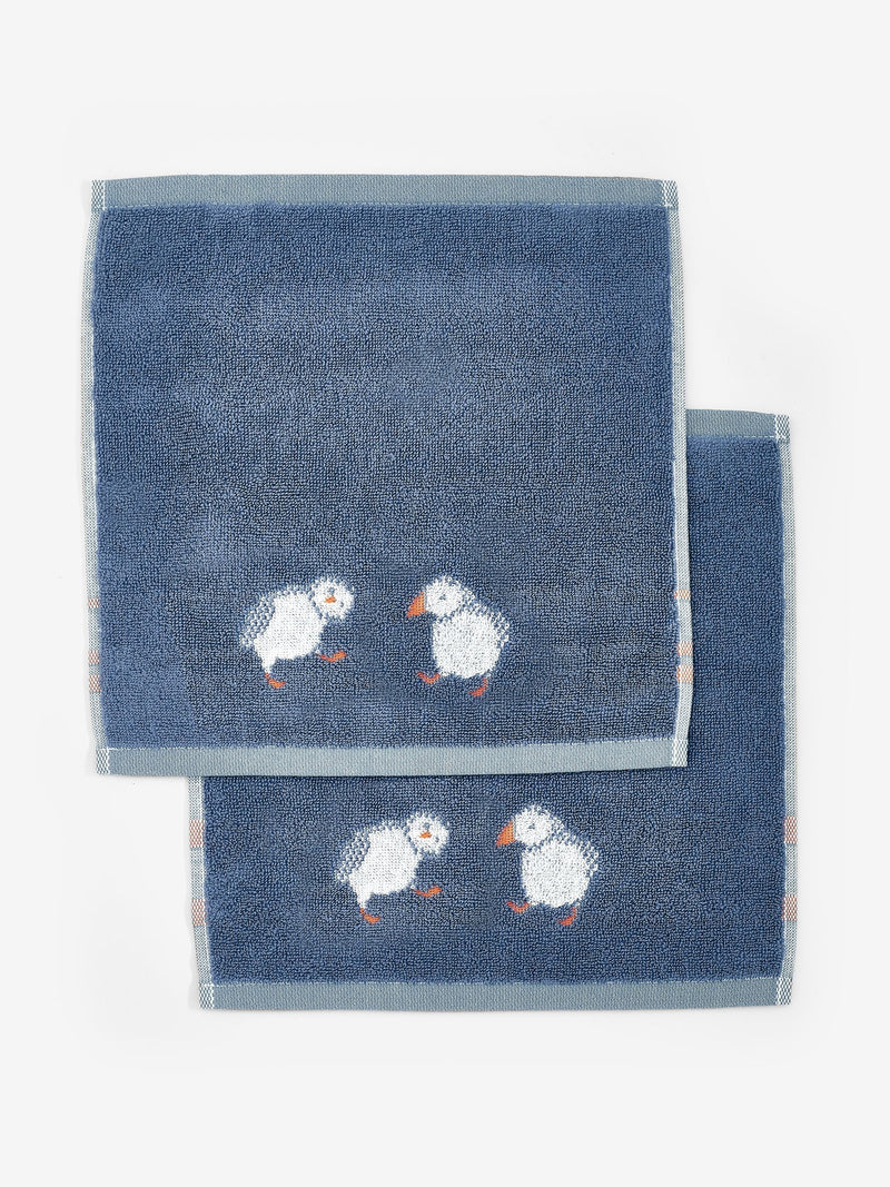 Blue Puffin blue cotton face cloths set of 2 (British brand)