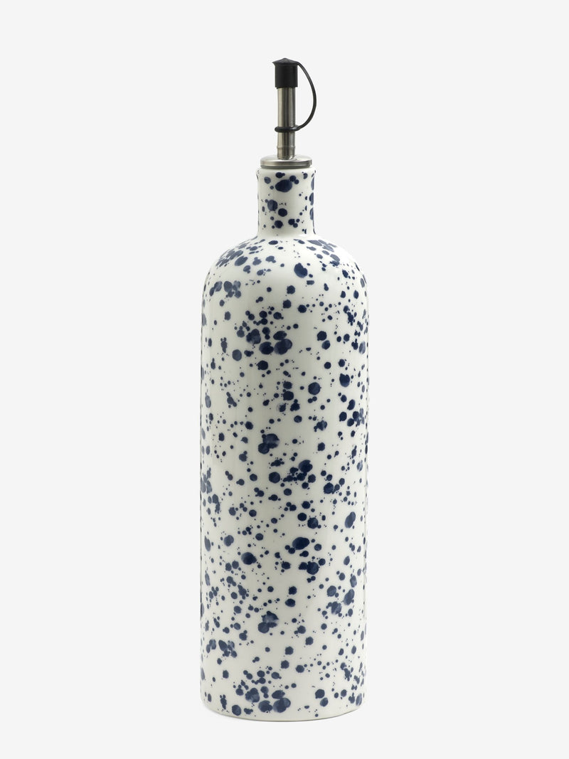 Blue speckle large stoneware oil bottle - British product