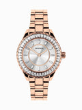 Ladies 34mm Gold-Tone Watch with Stainless Steel Bracelet and Stone-Set Dial