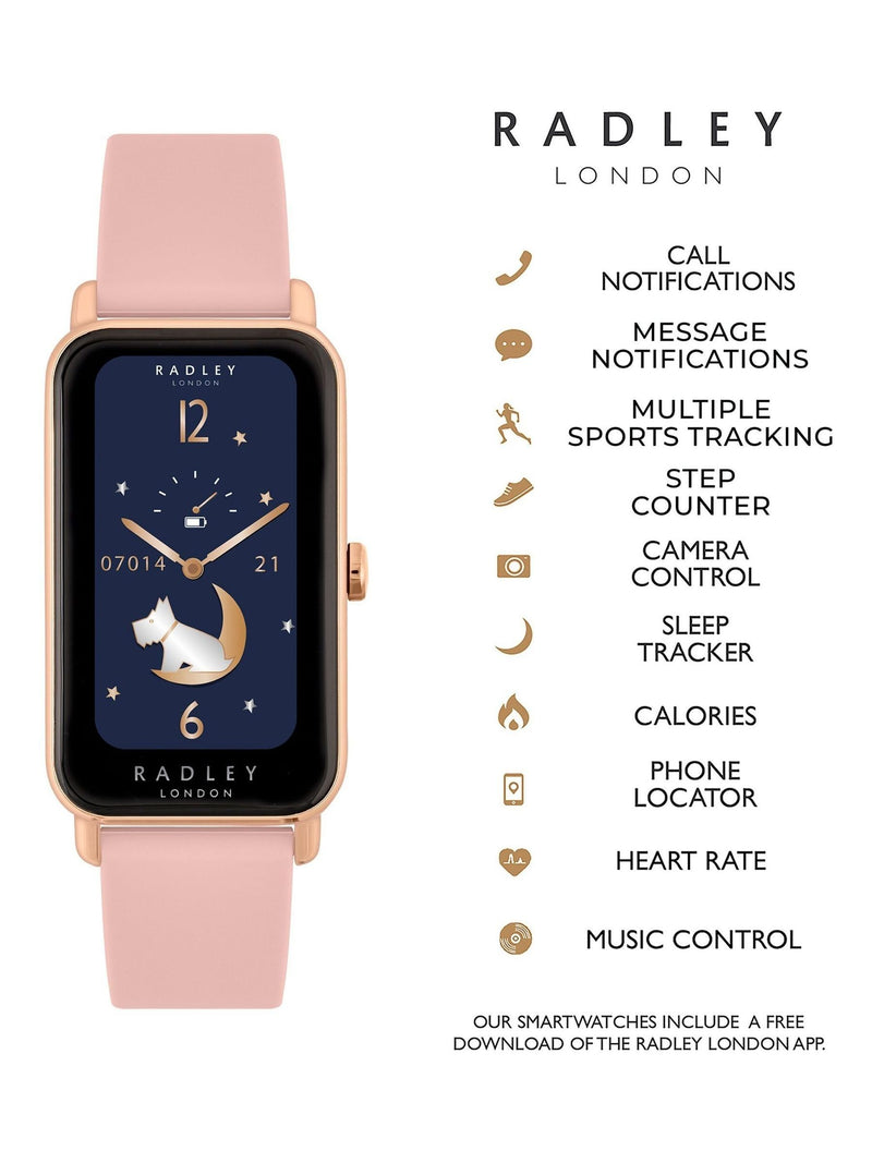 Radley Pink Ladies smartwatch with rose cobweb design, imported from the UK