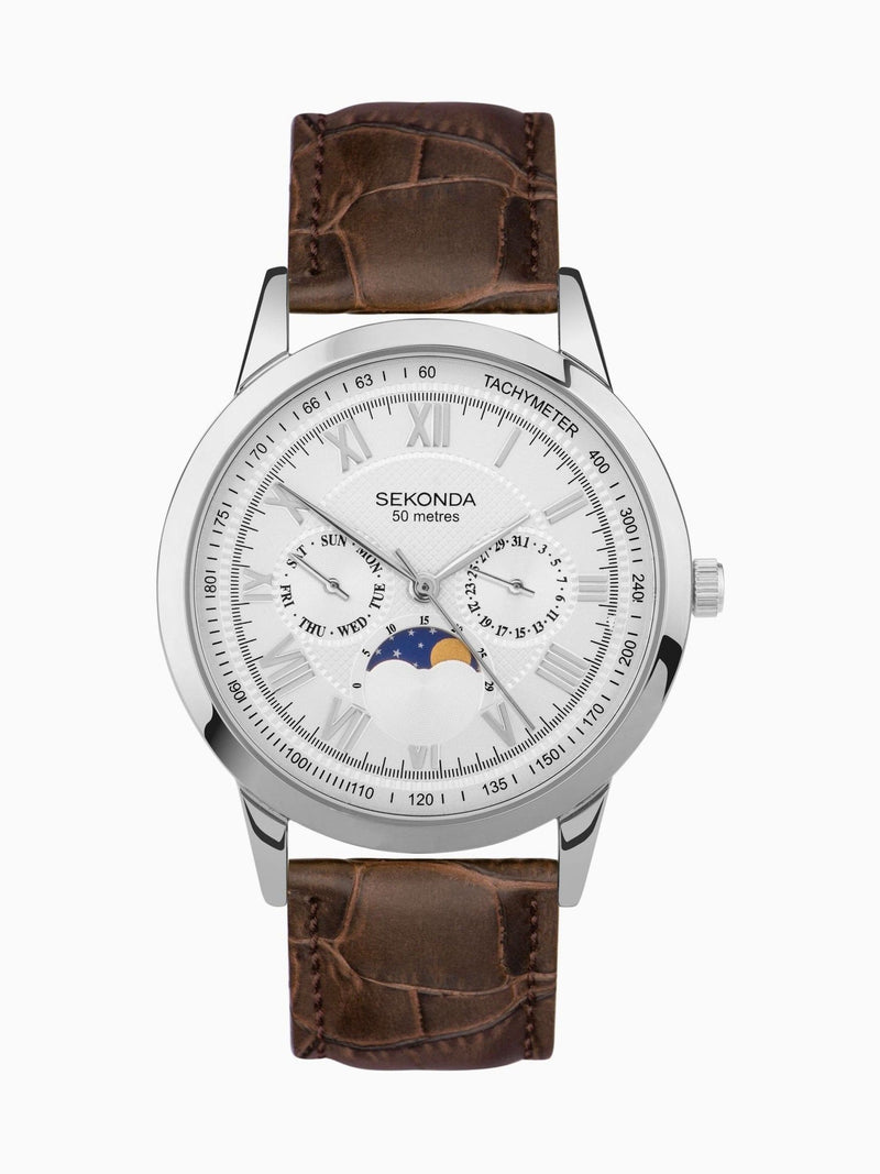 Sekonda Armstrong Brown Leather Strap Moon Phase Watch (British brand)