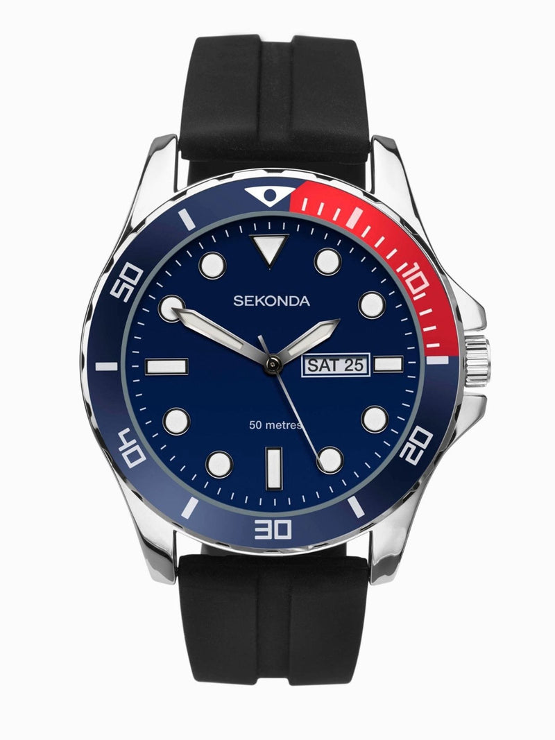 Sekonda Blue Tidal Rubber Strap Watch 44mm (British brand)