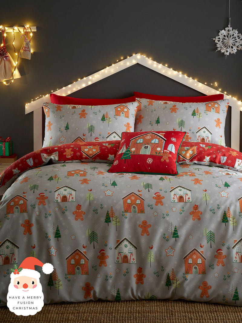Bedlam Grey Gingerbread House Reversible Christmas Duvet Cover Set - British product