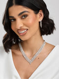 Jon Richard silver pearl crystal V necklace 16'' chain with 3'' extender, UK version