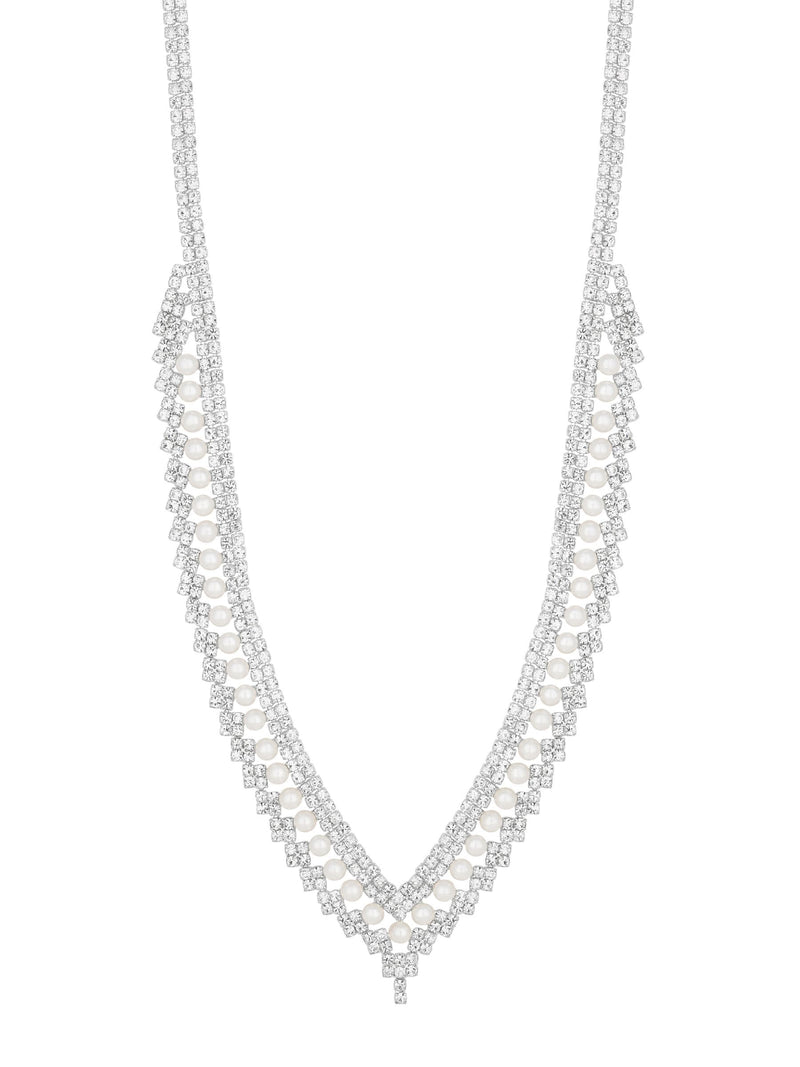 Jon Richard silver pearl crystal V necklace 16'' chain with 3'' extender, UK version