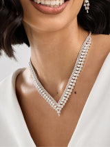 Next Jon Richard Silver Plated Pearl Crystal V Necklace with 16'' Chain and 3'' Extender- Buy online at McGrocer
