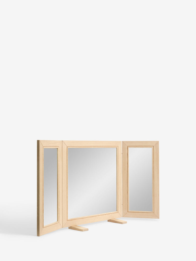 Light natural Hampton solid oak dressing table mirror, 94cm wide, UK version