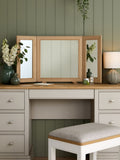Light natural Hampton solid oak dressing table mirror, 94cm wide, UK version