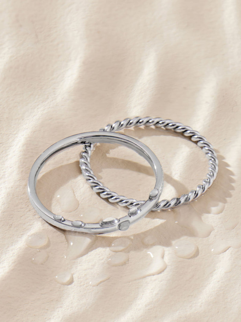Stainless steel delicate rings silver tone set of 2 (British brand)