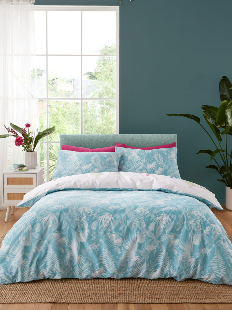 Catherine Lansfield green Aruba tropical floral reversible duvet cover set - British product