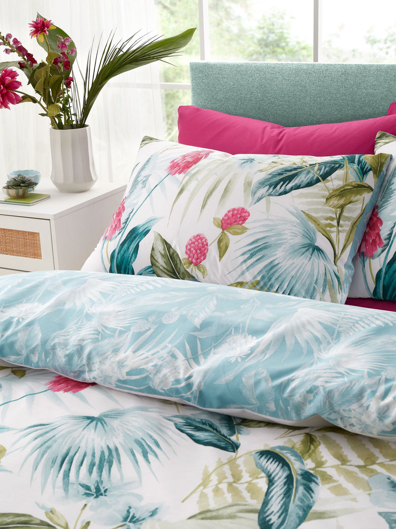 Catherine Lansfield green Aruba tropical floral reversible duvet cover set - British product