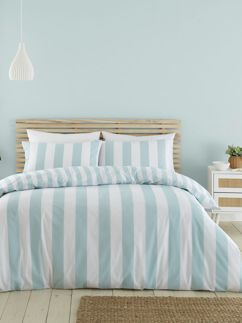 Catherine Lansfield Seafoam Cove Stripe Reversible Duvet Cover Set - British product