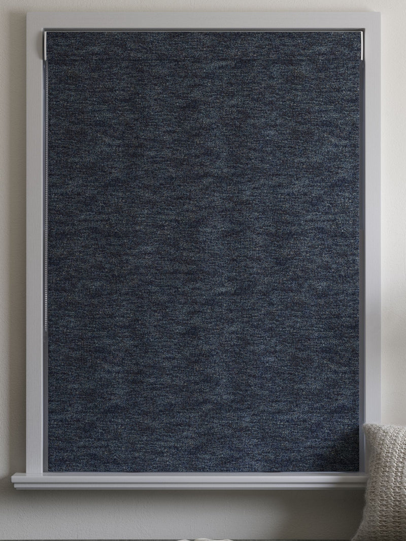 Navy blue boucle roman blind, imported from the UK