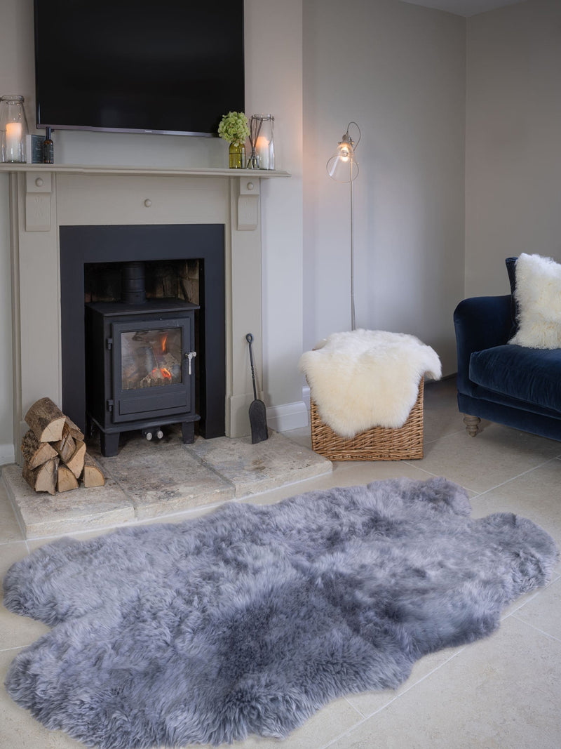 Naturally Sheepskins grey double sheepskin rug 180x110cm, imported from the UK