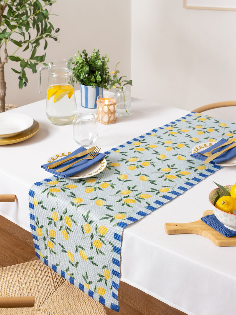 Furn Blue Lemons table runner 230cm, imported from the UK