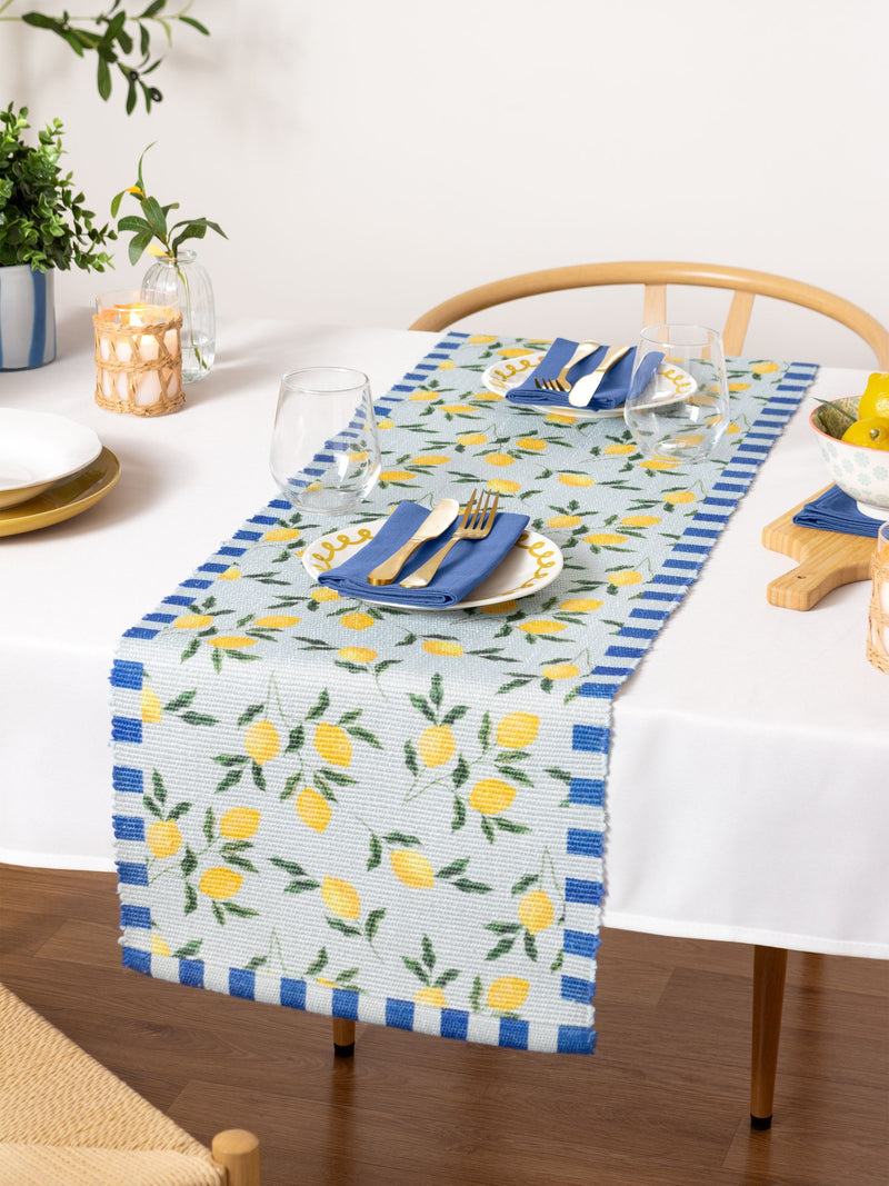 Furn Blue Lemons table runner 230cm, imported from the UK