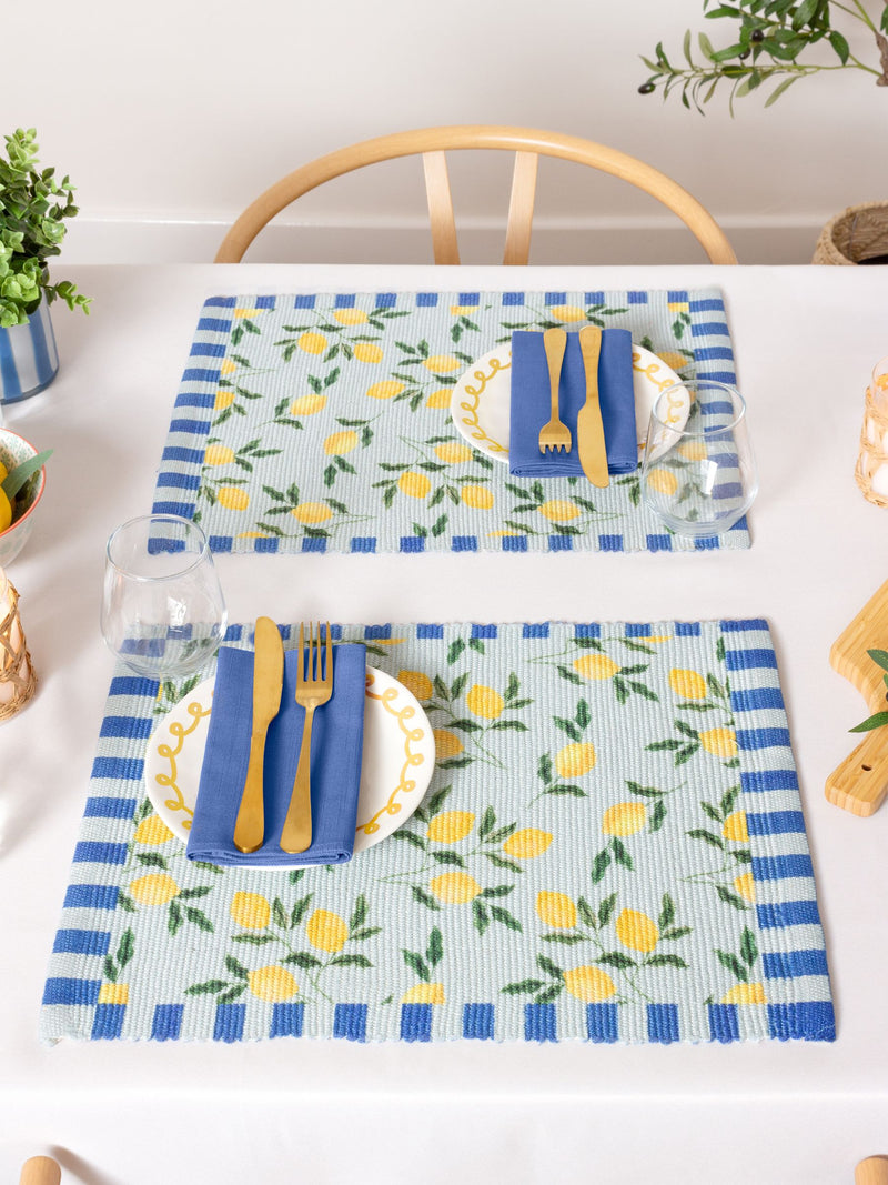 Furn Blue Lemons polyester placemats set of 4, UK version