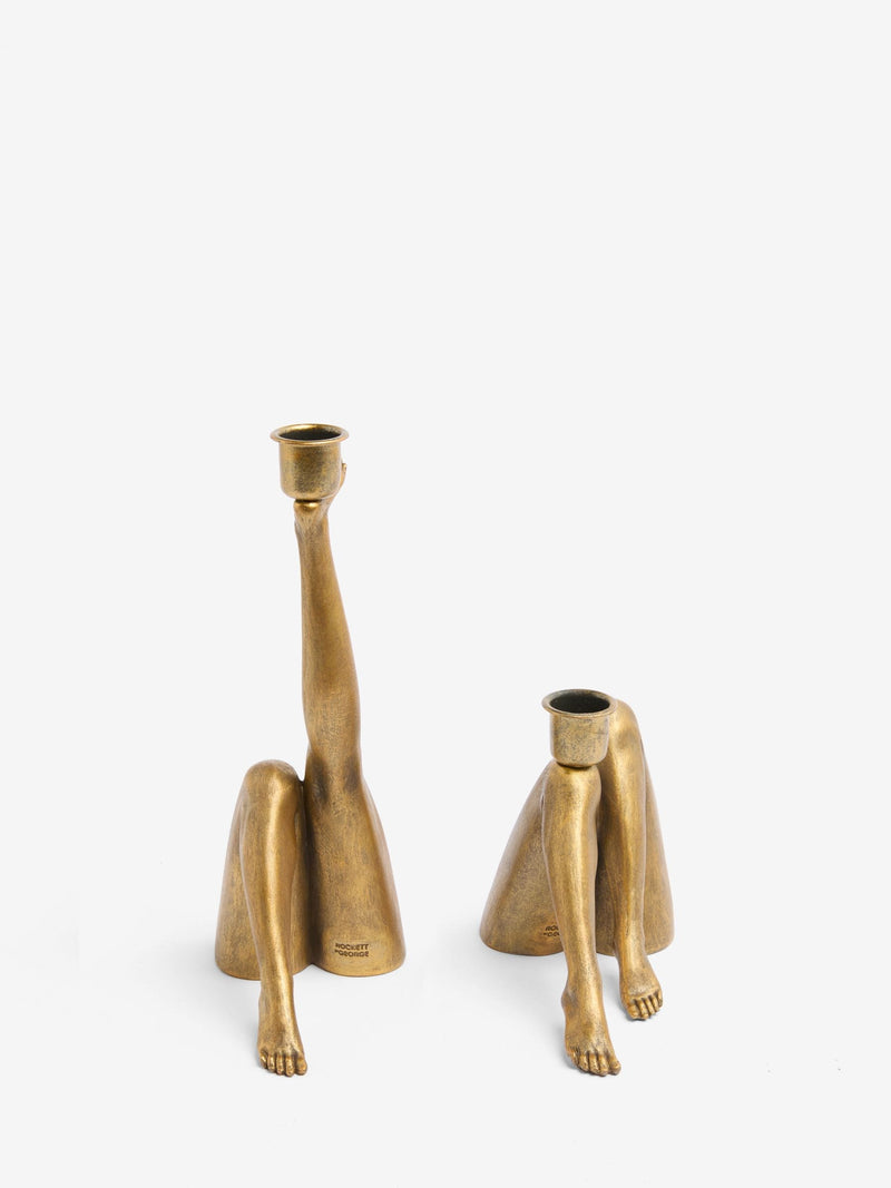 Rockett St George gold leg taper candle holder, imported from the UK