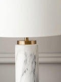 Pacific white Carrara marble effect ceramic tall table lamp, imported from the UK
